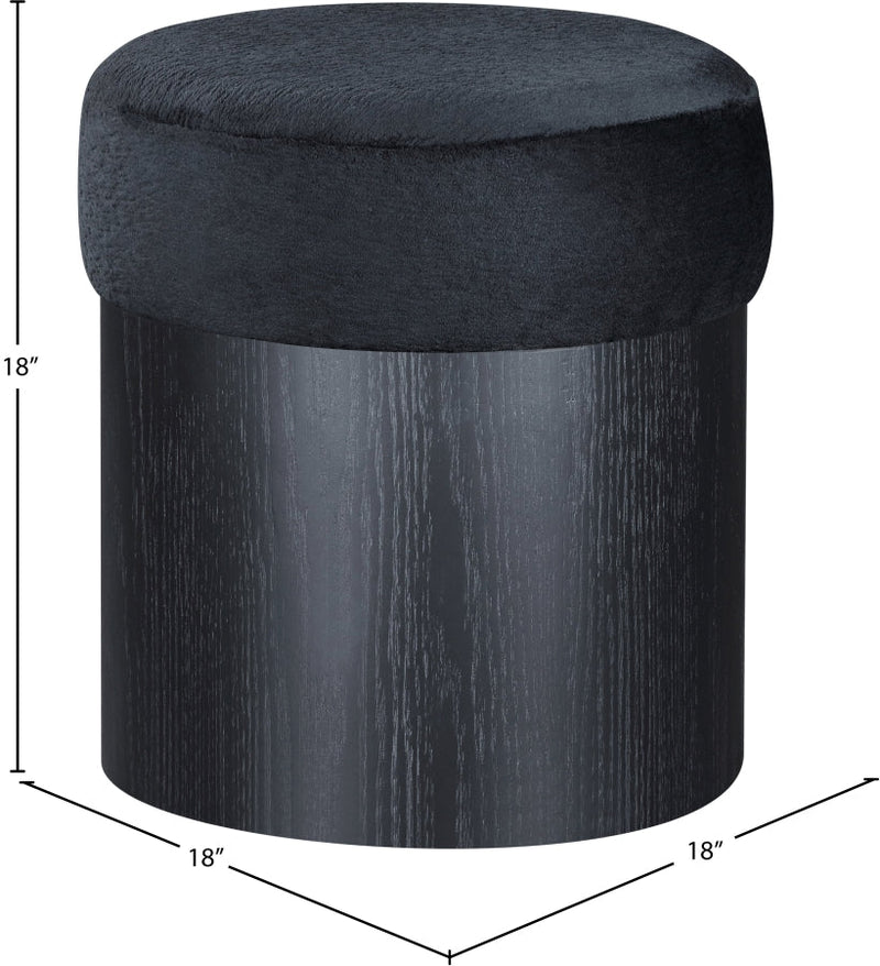 Nimes Velour Fur Fabric Upholstered Ottoman in Black - 22078Black