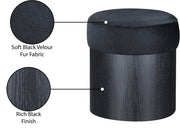 Nimes Velour Fur Fabric Upholstered Ottoman in Black - 22078Black