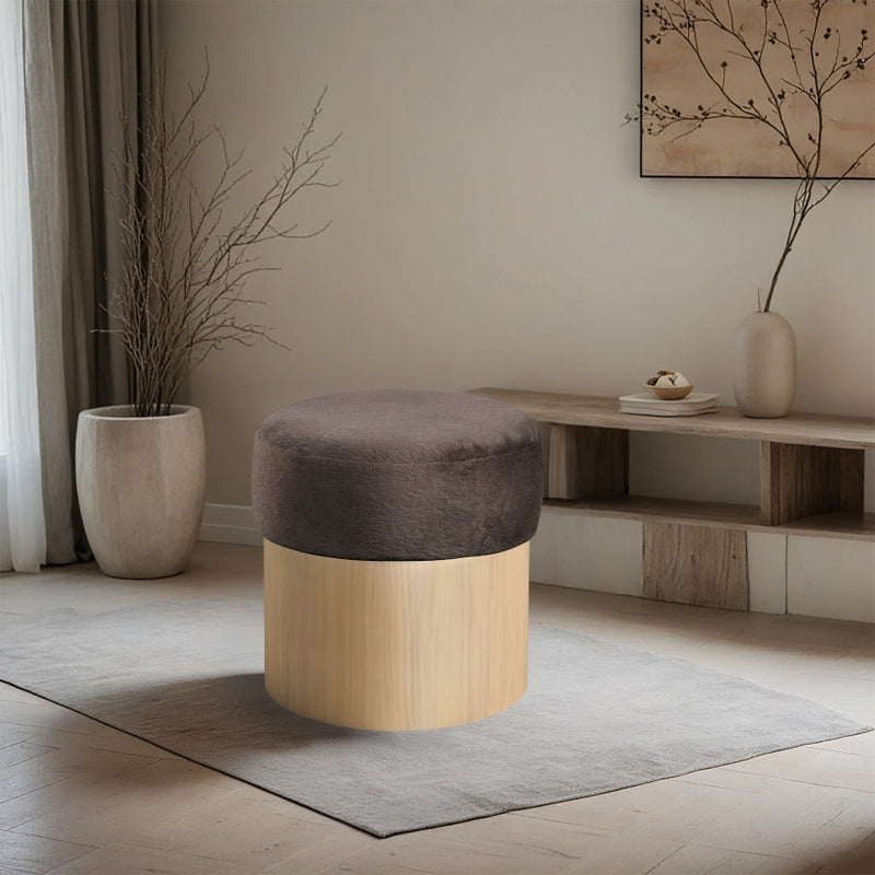 Nimes Velour Fur Fabric Upholstered Ottoman in Brown - 22077Brown