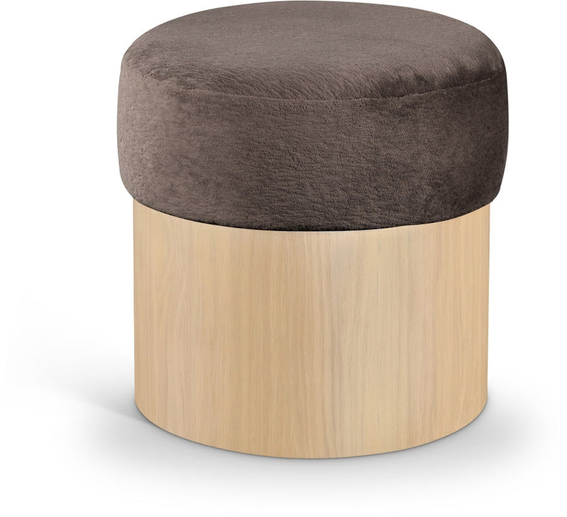 Nimes Velour Fur Fabric Upholstered Ottoman in Brown - 22077Brown