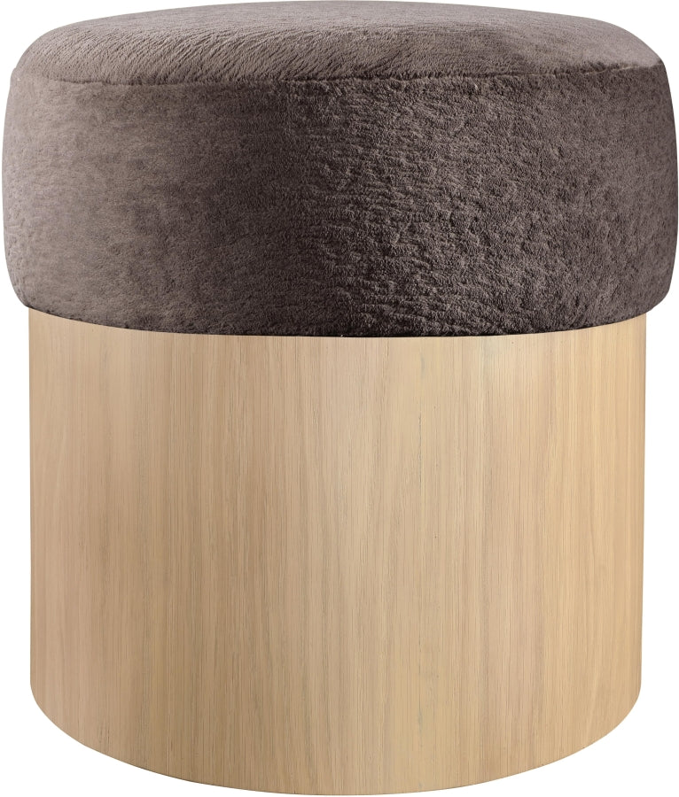 Nimes Velour Fur Fabric Upholstered Ottoman in Brown - 22077Brown