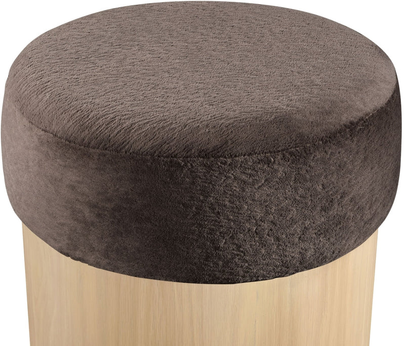 Nimes Velour Fur Fabric Upholstered Ottoman in Brown - 22077Brown