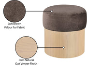 Nimes Velour Fur Fabric Upholstered Ottoman in Brown - 22077Brown