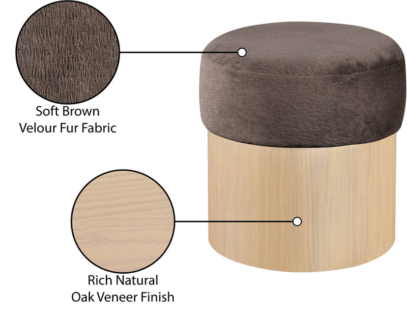 Nimes Velour Fur Fabric Upholstered Ottoman in Brown - 22077Brown