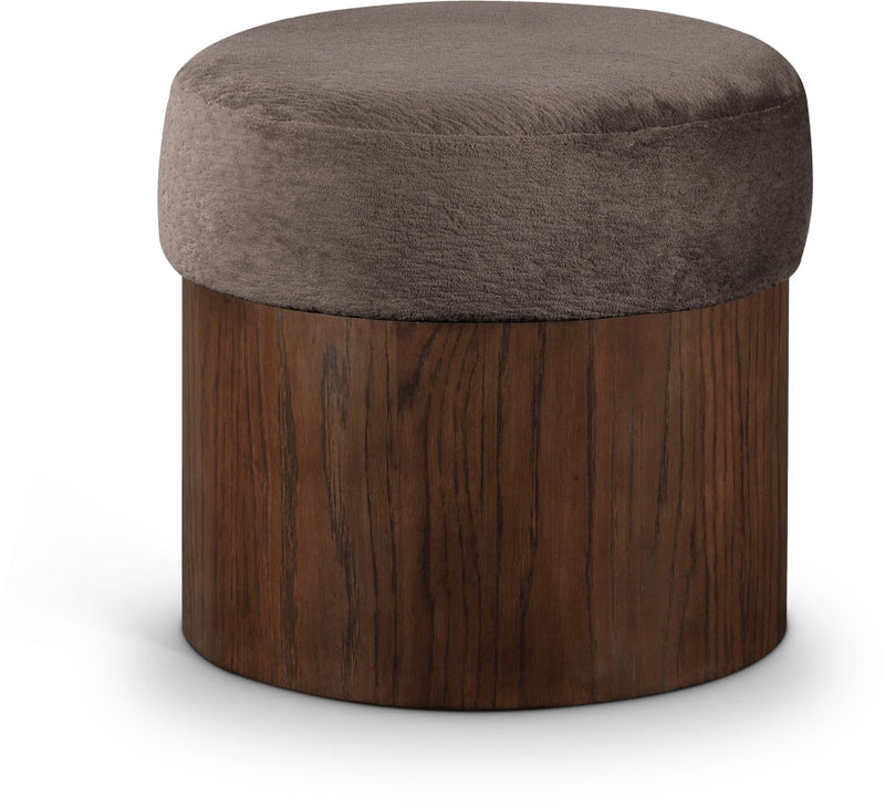 Nimes Velour Fur Fabric Upholstered Ottoman in Brown - 22079Brown