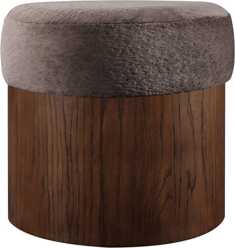 Nimes Velour Fur Fabric Upholstered Ottoman in Brown - 22079Brown