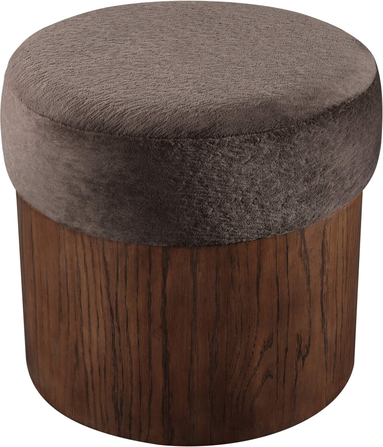 Nimes Velour Fur Fabric Upholstered Ottoman in Brown - 22079Brown
