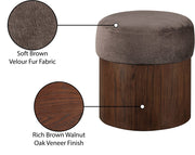 Nimes Velour Fur Fabric Upholstered Ottoman in Brown - 22079Brown