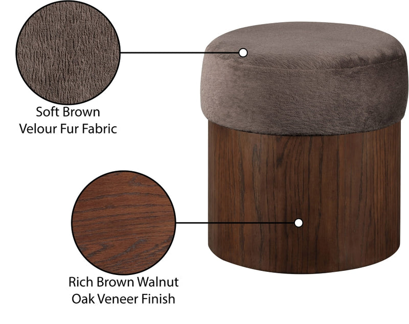 Nimes Velour Fur Fabric Upholstered Ottoman in Brown - 22079Brown
