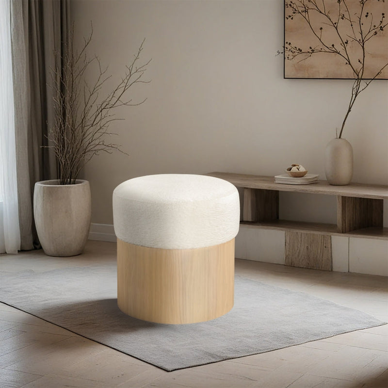 Nimes Velour Fur Fabric Upholstered Ottoman in Cream - 22077Cream