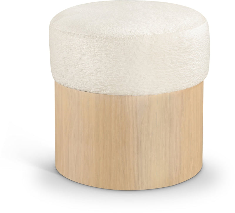 Nimes Velour Fur Fabric Upholstered Ottoman in Cream - 22077Cream