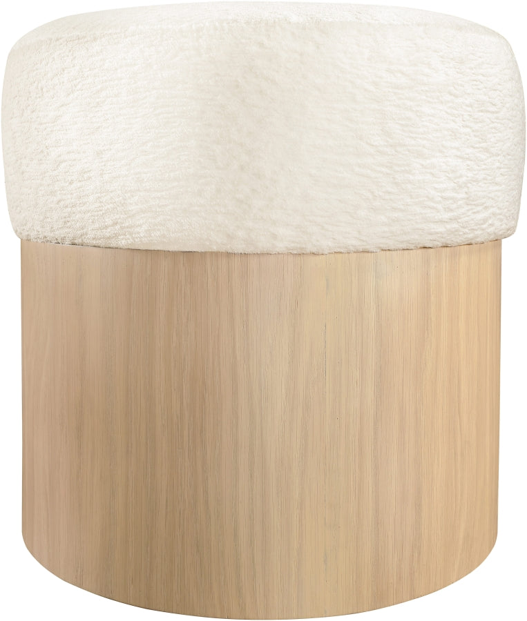 Nimes Velour Fur Fabric Upholstered Ottoman in Cream - 22077Cream