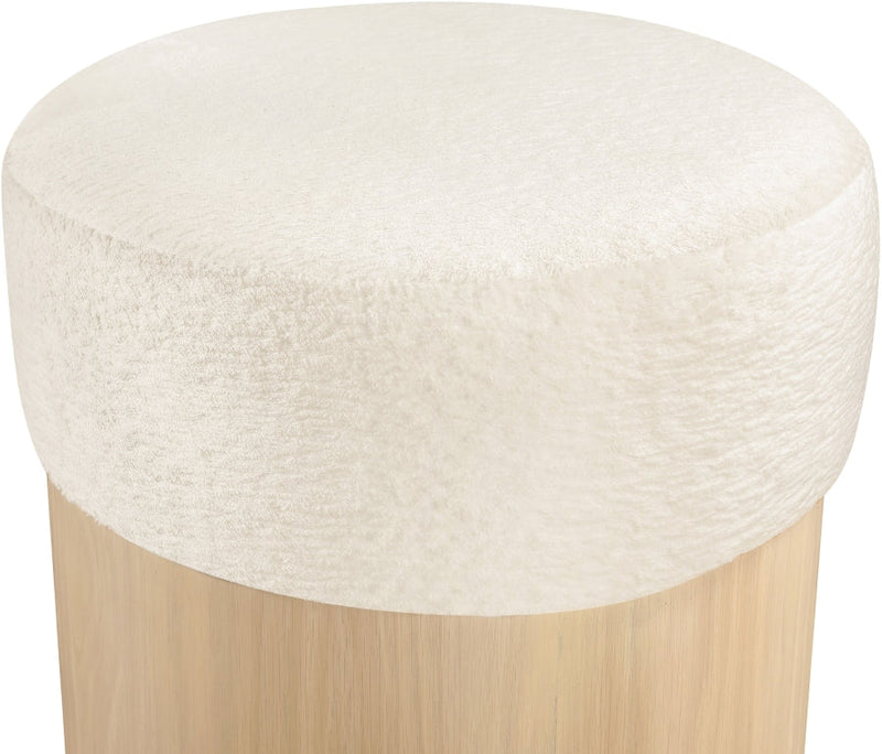 Nimes Velour Fur Fabric Upholstered Ottoman in Cream - 22077Cream