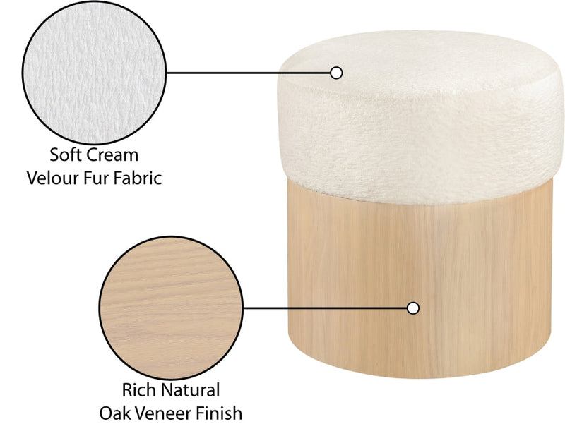 Nimes Velour Fur Fabric Upholstered Ottoman in Cream - 22077Cream