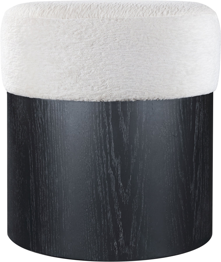 Nimes Velour Fur Fabric Upholstered Ottoman in Cream - 22078Cream