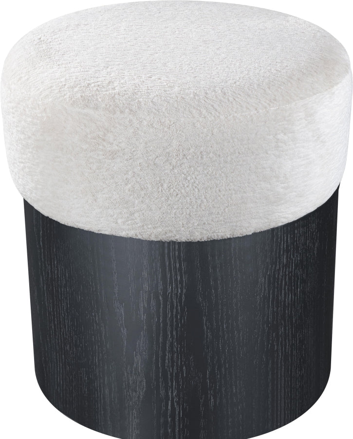 Nimes Velour Fur Fabric Upholstered Ottoman in Cream - 22078Cream