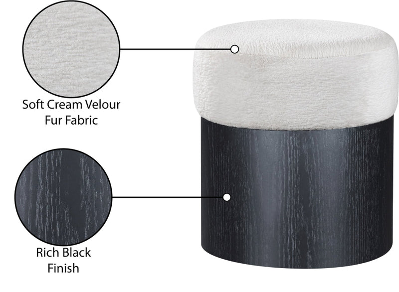 Nimes Velour Fur Fabric Upholstered Ottoman in Cream - 22078Cream