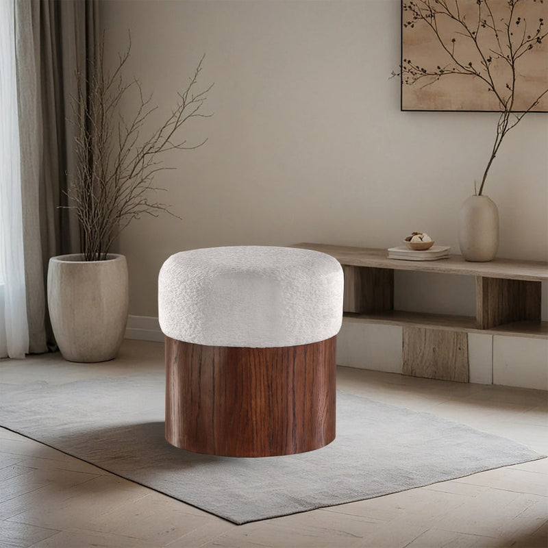Nimes Velour Fur Fabric Upholstered Ottoman in Cream - 22079Cream