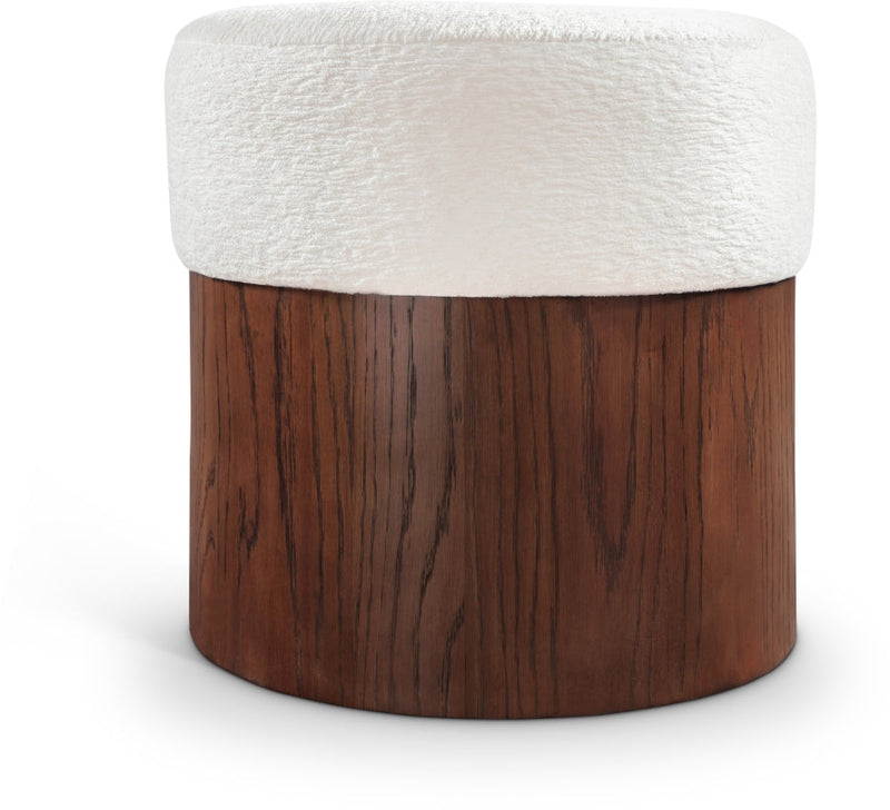 Nimes Velour Fur Fabric Upholstered Ottoman in Cream - 22079Cream