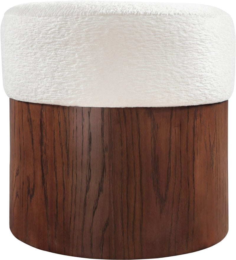 Nimes Velour Fur Fabric Upholstered Ottoman in Cream - 22079Cream