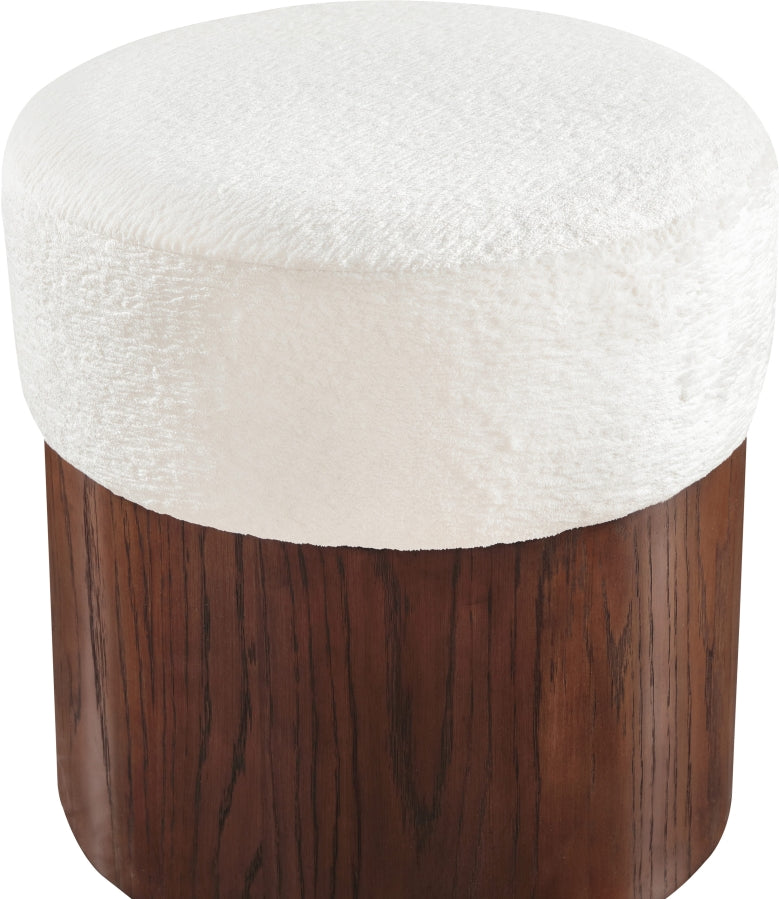 Nimes Velour Fur Fabric Upholstered Ottoman in Cream - 22079Cream