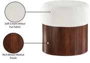 Nimes Velour Fur Fabric Upholstered Ottoman in Cream - 22079Cream