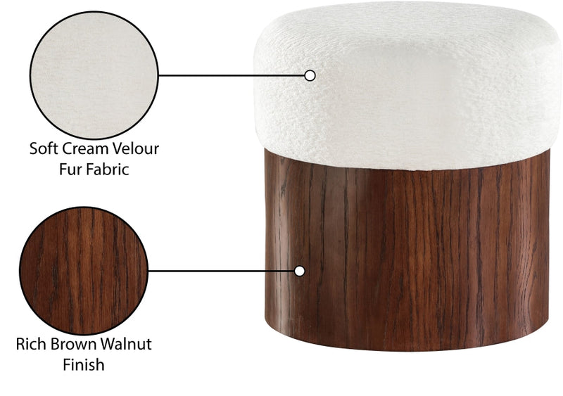 Nimes Velour Fur Fabric Upholstered Ottoman in Cream - 22079Cream