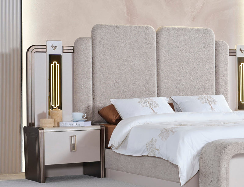 Nirvana Bedroom (Bed & Dresser With Mirror & Bench & Ottoman & 2 Nightstand) - King - 120-NIR-KB-SET-2