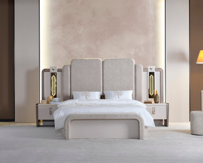 Nirvana Bedroom (Bed & Dresser With Mirror & Bench & Ottoman & 2 Nightstand) - King - 120-NIR-KB-SET-2