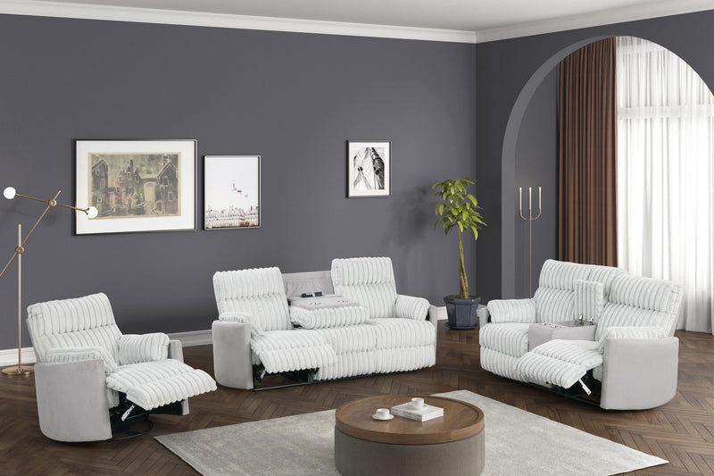 Noah - Gray Manual Reclining, Drop-Down Table, Storage Console, Power Source, USB Charger, Cup Holder - CL7240-SLR-Gray