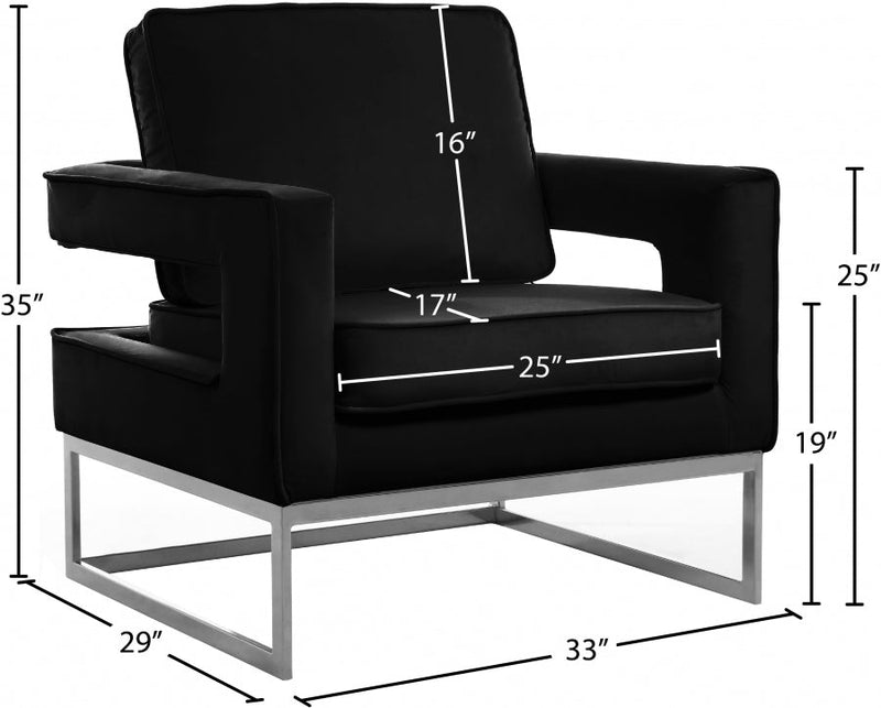 Noah Velvet Upholstered Accent Chair in Black - 510Black