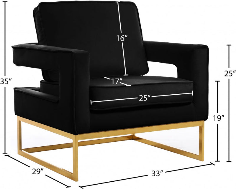 Noah Velvet Upholstered Accent Chair in Black - 511Black