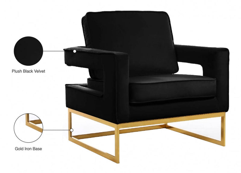Noah Velvet Upholstered Accent Chair in Black - 511Black