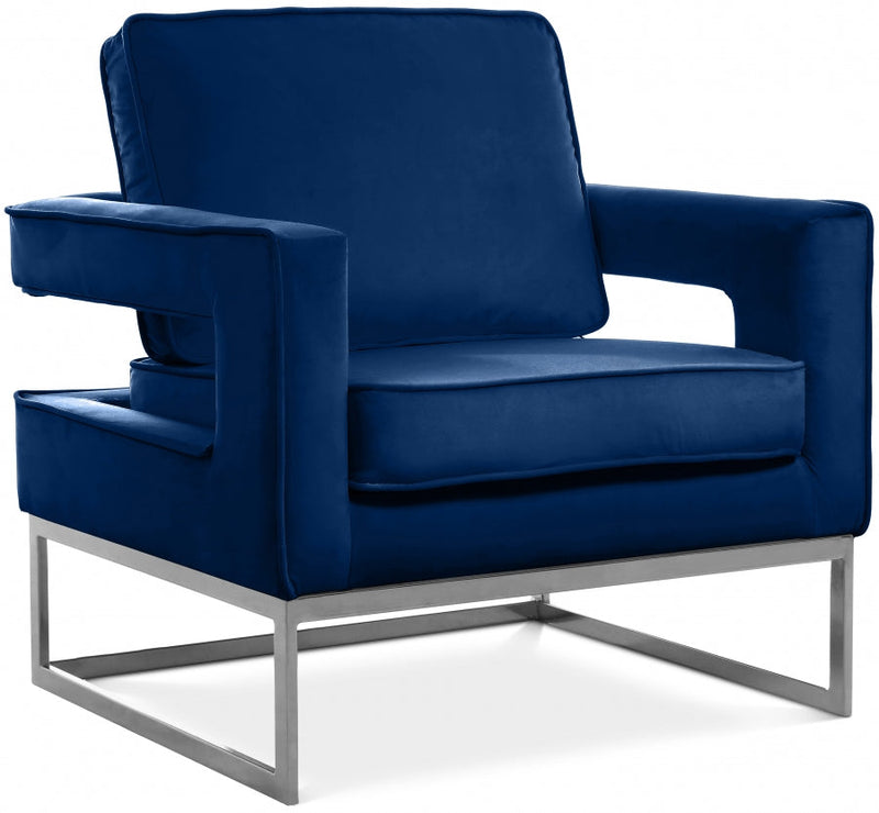 Noah Velvet Upholstered Accent Chair in Blue - 510Navy