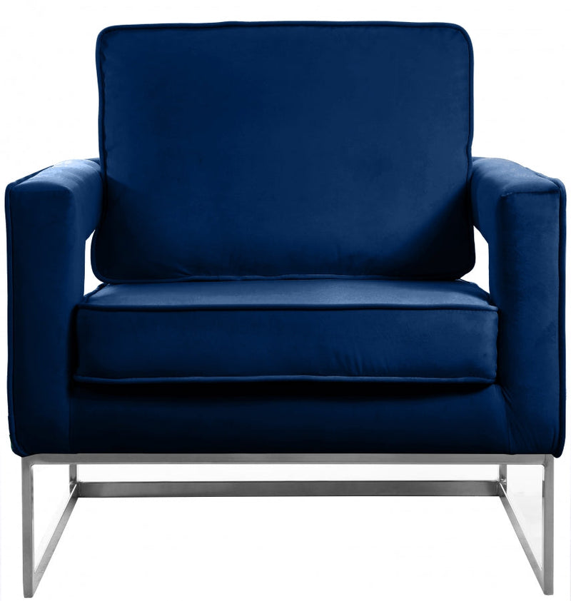 Noah Velvet Upholstered Accent Chair in Blue - 510Navy