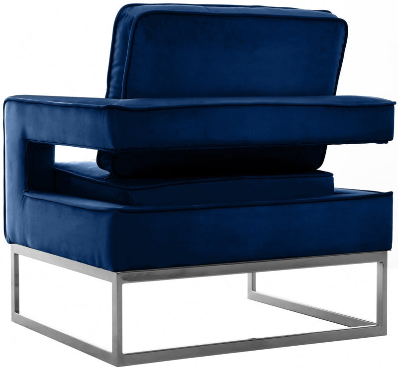 Noah Velvet Upholstered Accent Chair in Blue - 510Navy