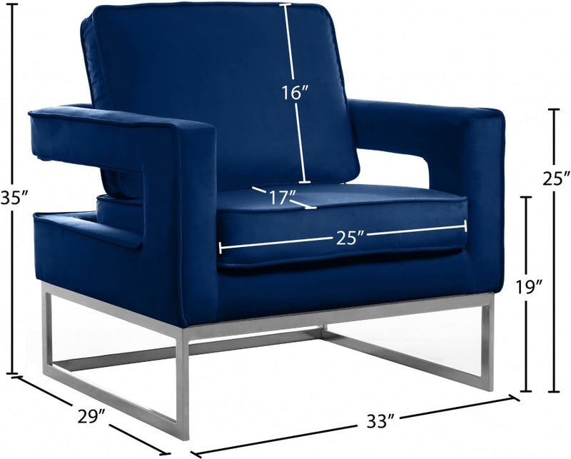 Noah Velvet Upholstered Accent Chair in Blue - 510Navy
