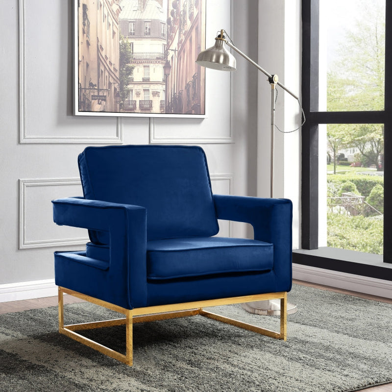 Noah Velvet Upholstered Accent Chair in Blue - 511Navy