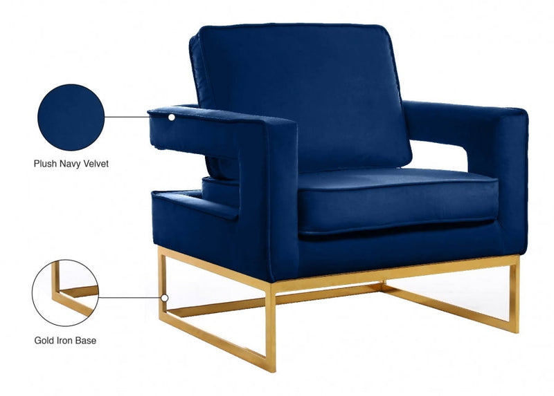 Noah Velvet Upholstered Accent Chair in Blue - 511Navy