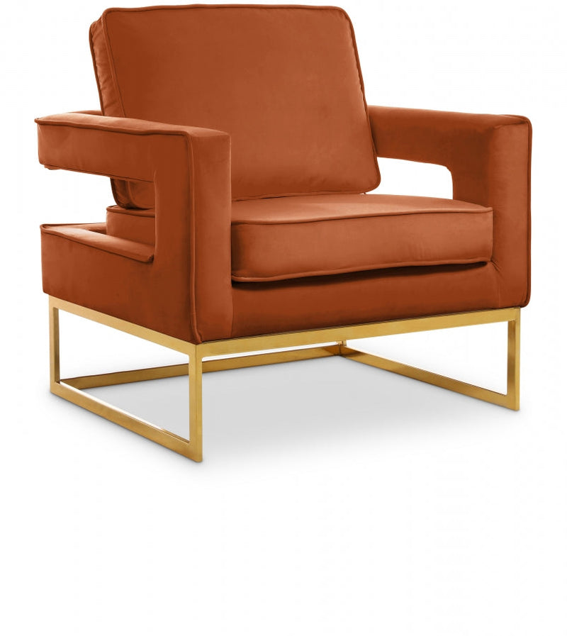 Noah Velvet Upholstered Accent Chair in Cognac - 511Cognac