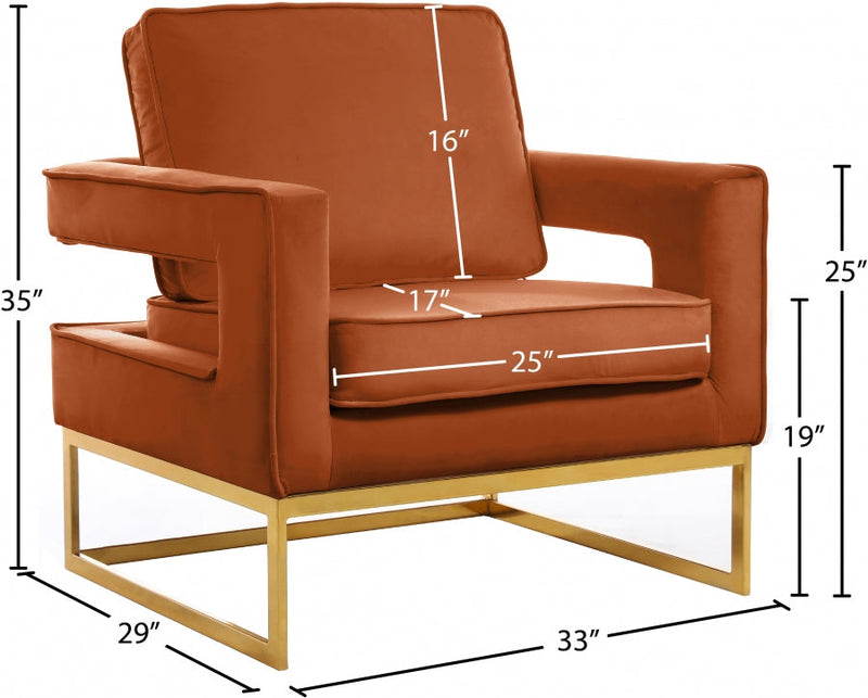 Noah Velvet Upholstered Accent Chair in Cognac - 511Cognac