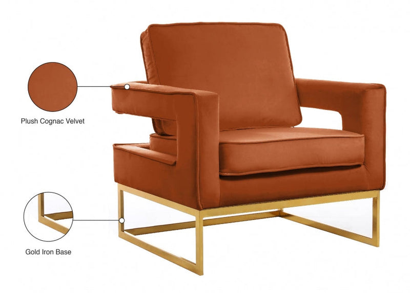 Noah Velvet Upholstered Accent Chair in Cognac - 511Cognac