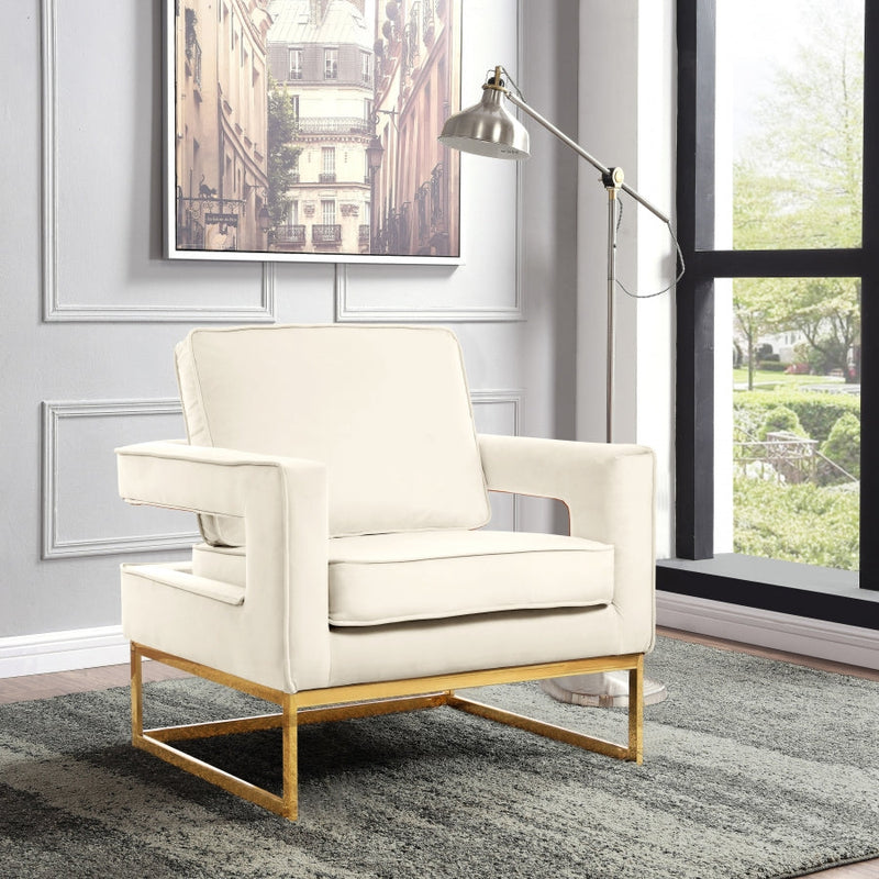 Noah Velvet Upholstered Accent Chair in Cream - 511Cream