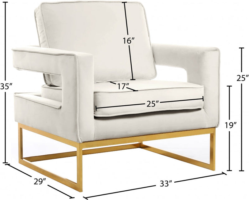 Noah Velvet Upholstered Accent Chair in Cream - 511Cream