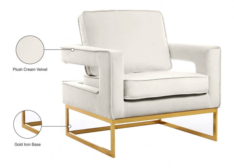 Noah Velvet Upholstered Accent Chair in Cream - 511Cream