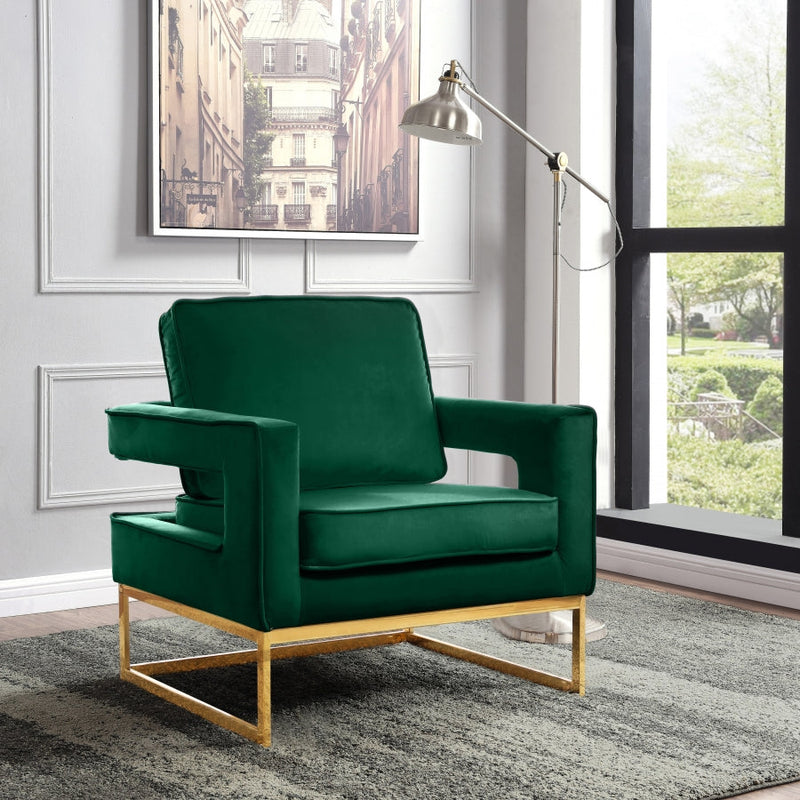 Noah Velvet Upholstered Accent Chair in Green - 511Green