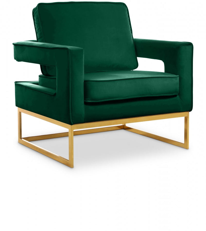 Noah Velvet Upholstered Accent Chair in Green - 511Green