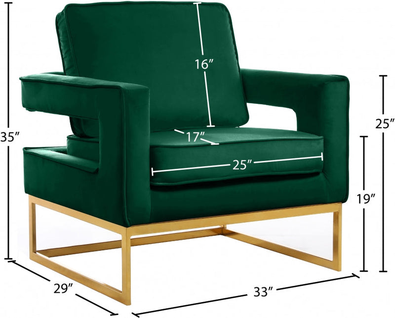 Noah Velvet Upholstered Accent Chair in Green - 511Green