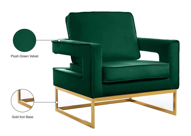 Noah Velvet Upholstered Accent Chair in Green - 511Green