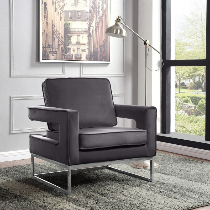 Noah Velvet Upholstered Accent Chair in Grey - 510Grey